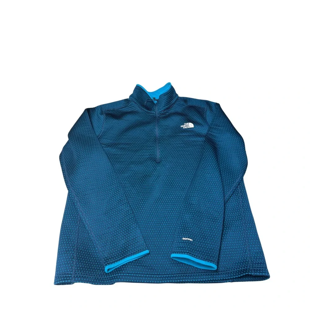 The North Face DotKnit 1/4 Zip Pullover Mens Large Blue NF0A88U6 Circular Design
